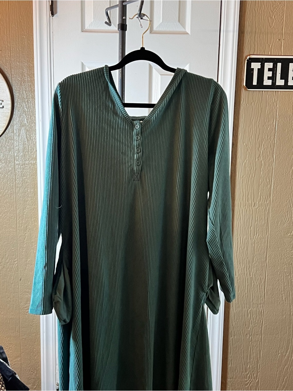 Cacique Forest Green Ribbed Henley Tunic